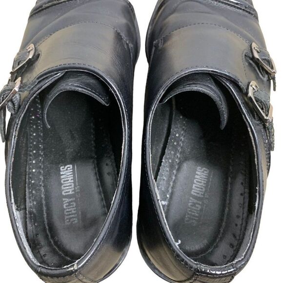 Stacy Adams Leather Double Monk Strap Shoes 9.5 Black Cap Toe Silver Buckles main image 6